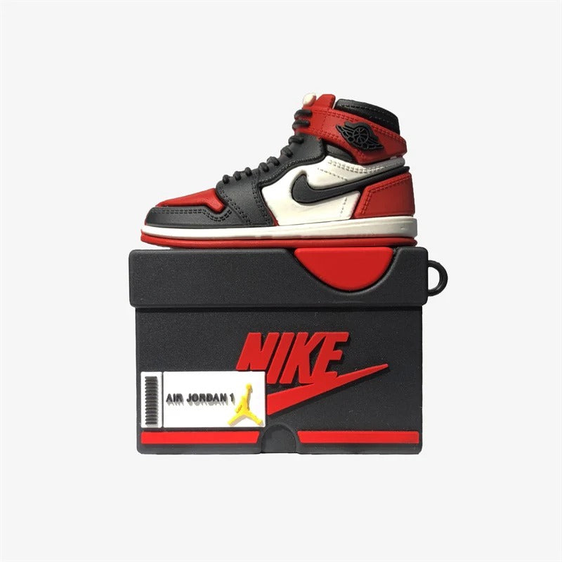 Bred Sneaker AirPods Case – Red & Black High-Top Shoe Design