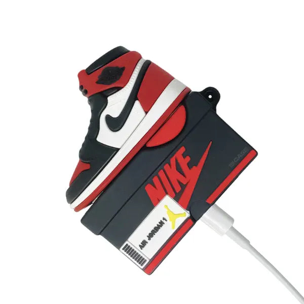 Bred Sneaker AirPods Case – Red & Black High-Top Shoe Design